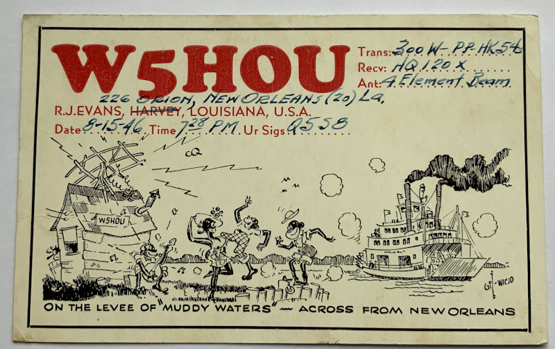 1946 W5HOU radio card Louisiana USA